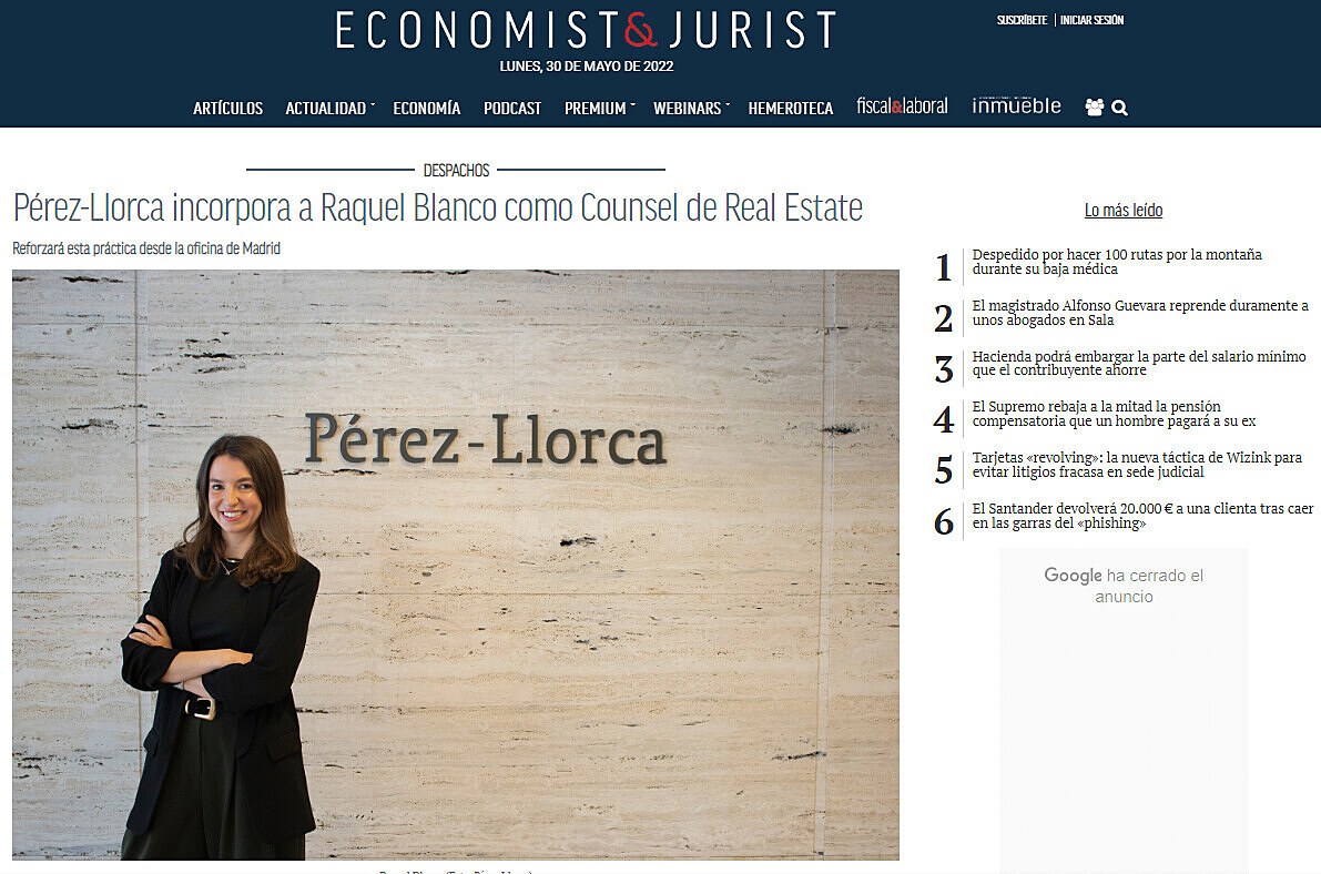 Prez-Llorca incorpora a Raquel Blanco en Real Estate